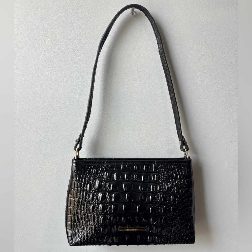 Brahmin Black Crocodile-Embossed Shoulder Bag